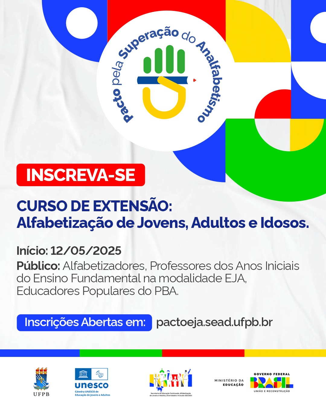 Curso de capacitação para alfabetizadores da EJA tem inscrições abertas; conheça