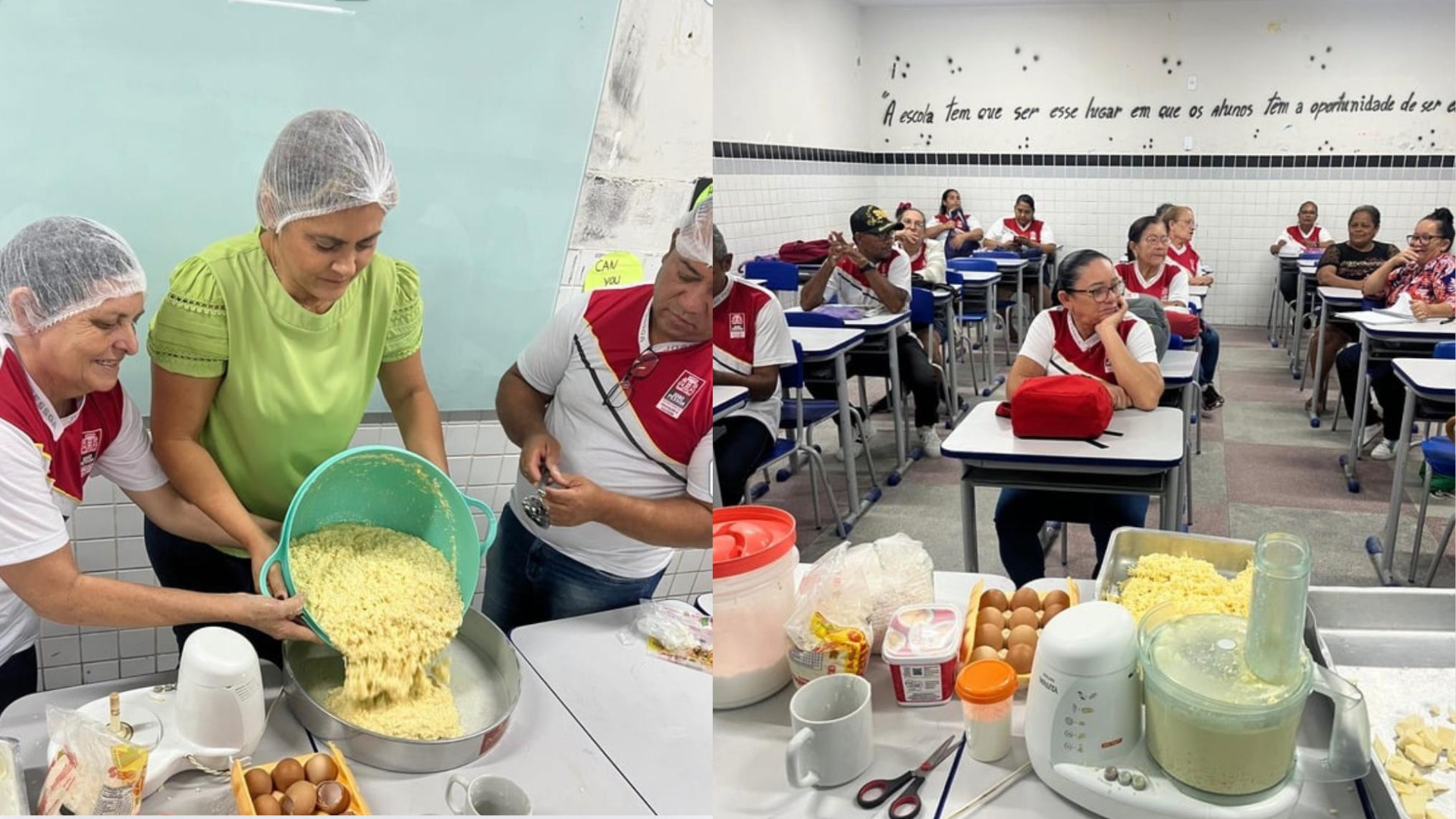Montagem de fotos de alunos cozinhando
